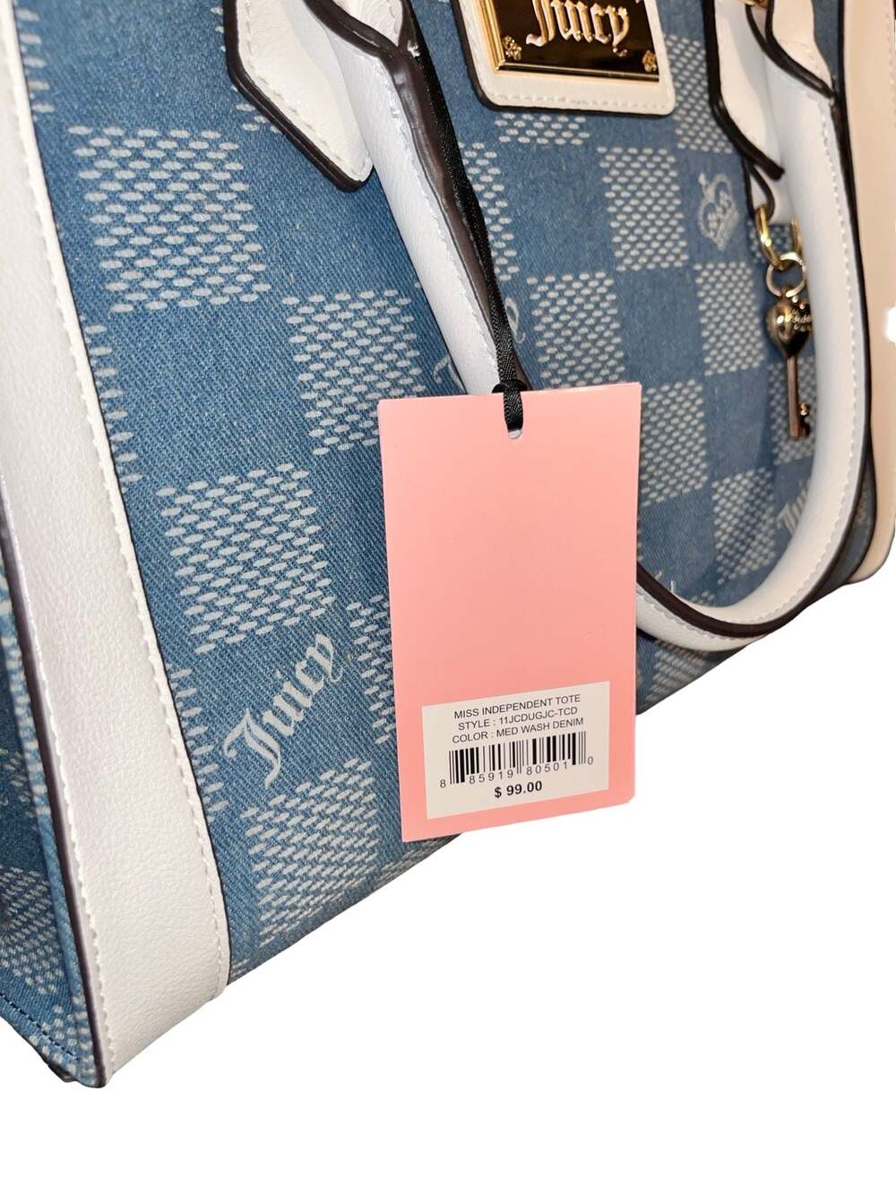 Juicy Couture Miss Independent Denim Tote Bag in Medium Wash - Picture 3 of 8